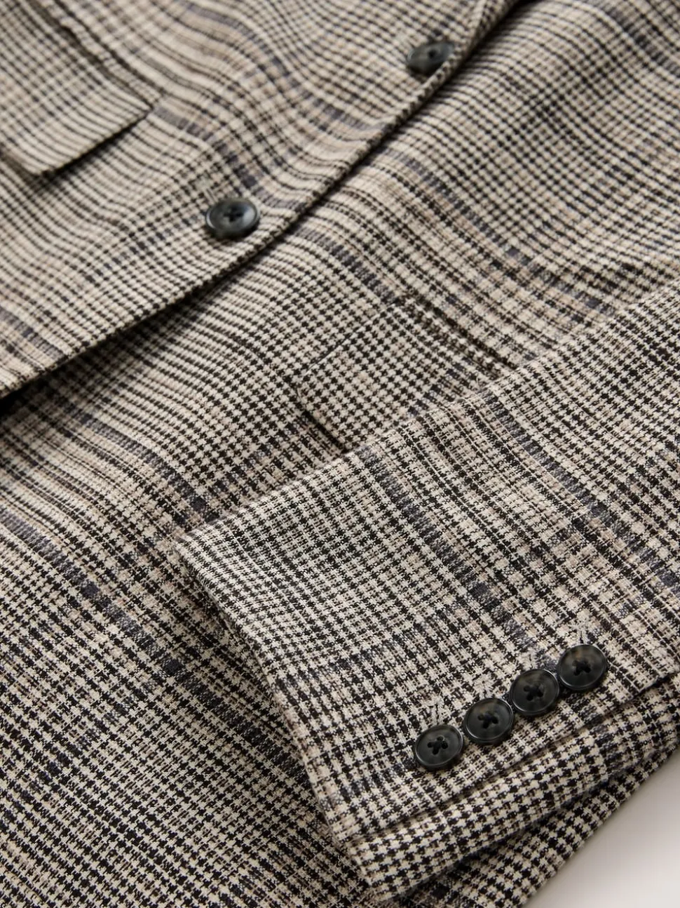 Brown N.Premium Check Linen Rich Single Breasted Blazer