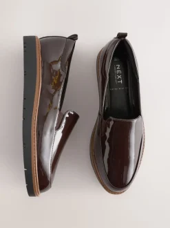 Brown Patent Extra Wide Fit Forever Comfort® Slip On Clean Chunky Sole Loafers