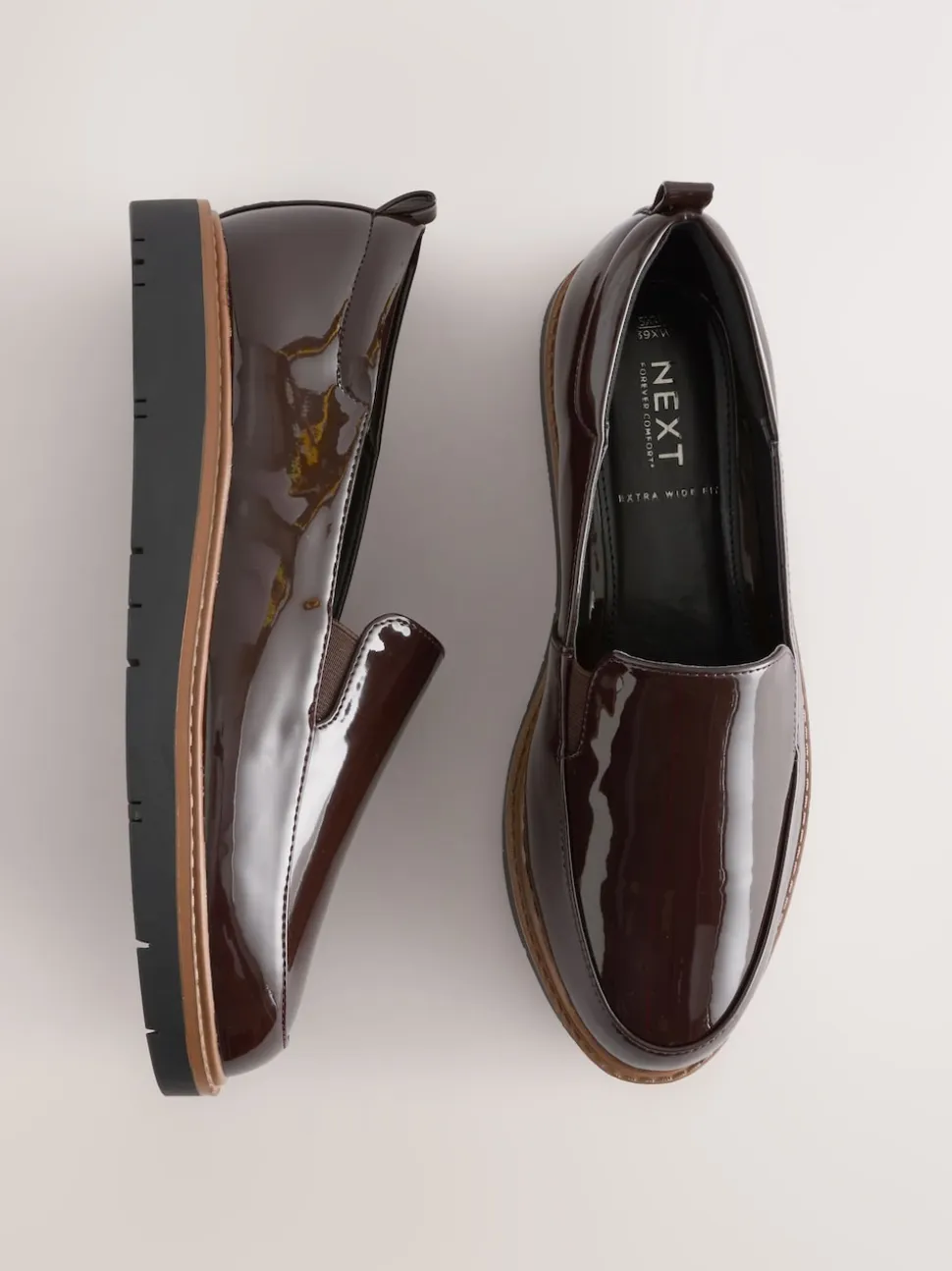 Brown Patent Extra Wide Fit Forever Comfort® Slip On Clean Chunky Sole Loafers