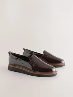 Brown Patent Extra Wide Fit Forever Comfort® Slip On Clean Chunky Sole Loafers