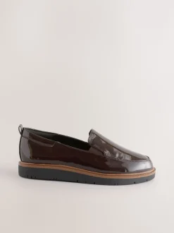 Brown Patent Extra Wide Fit Forever Comfort® Slip On Clean Chunky Sole Loafers