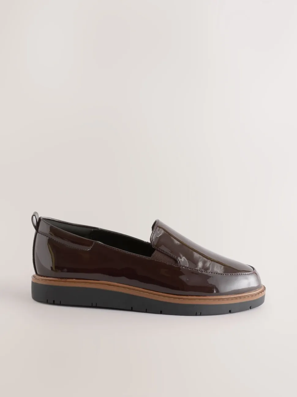 Brown Patent Extra Wide Fit Forever Comfort® Slip On Clean Chunky Sole Loafers