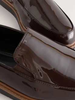 Brown Patent Extra Wide Fit Forever Comfort® Slip On Clean Chunky Sole Loafers