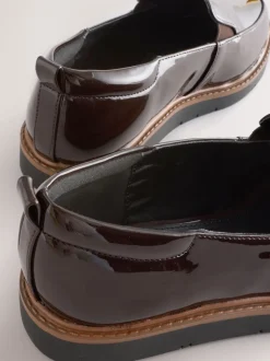 Brown Patent Extra Wide Fit Forever Comfort® Slip On Clean Chunky Sole Loafers