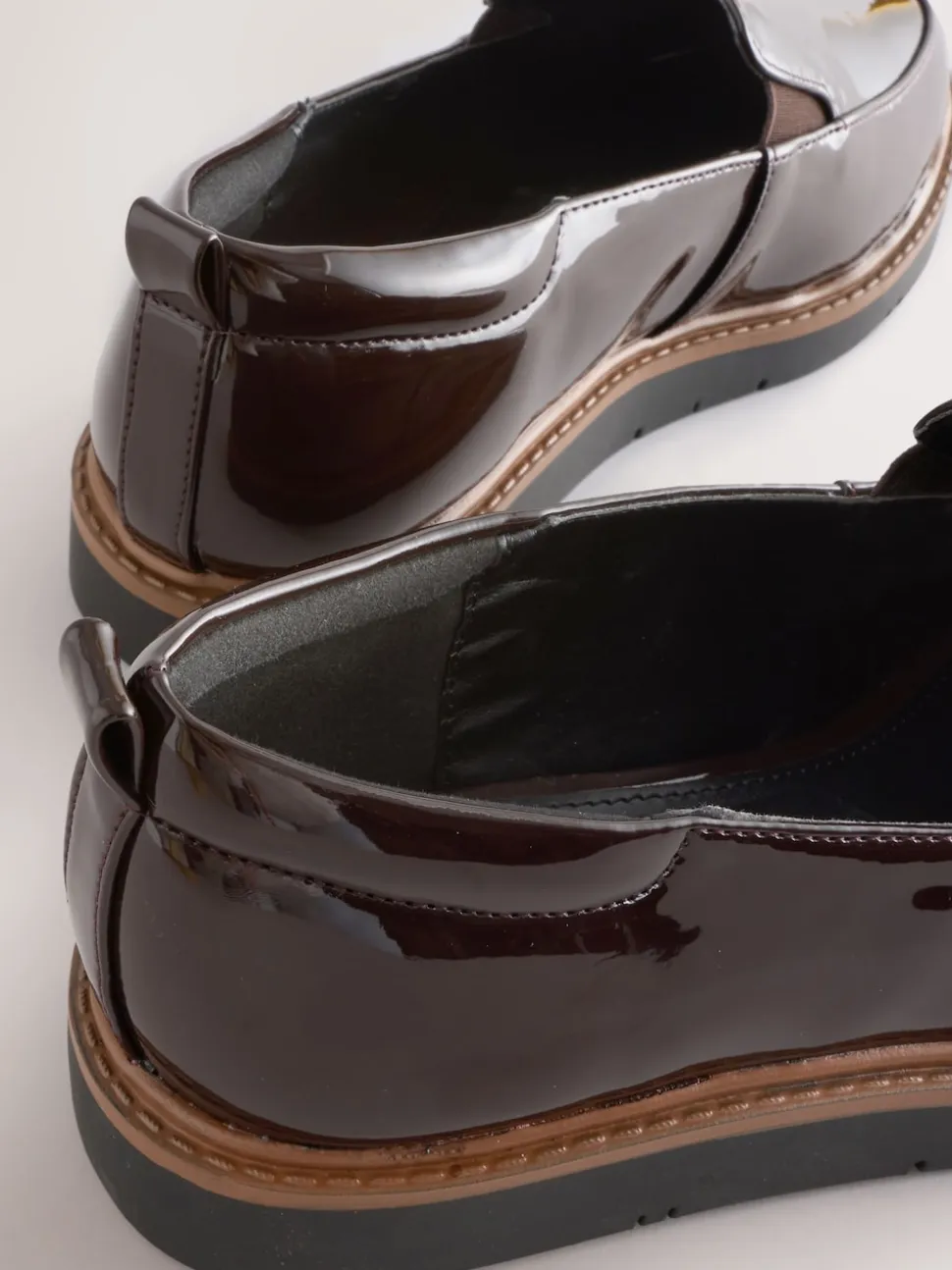 Brown Patent Extra Wide Fit Forever Comfort® Slip On Clean Chunky Sole Loafers