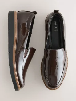 Brown Patent Standard/Wide Fit Forever Comfort® Slip On Clean Chunky Sole Loafers