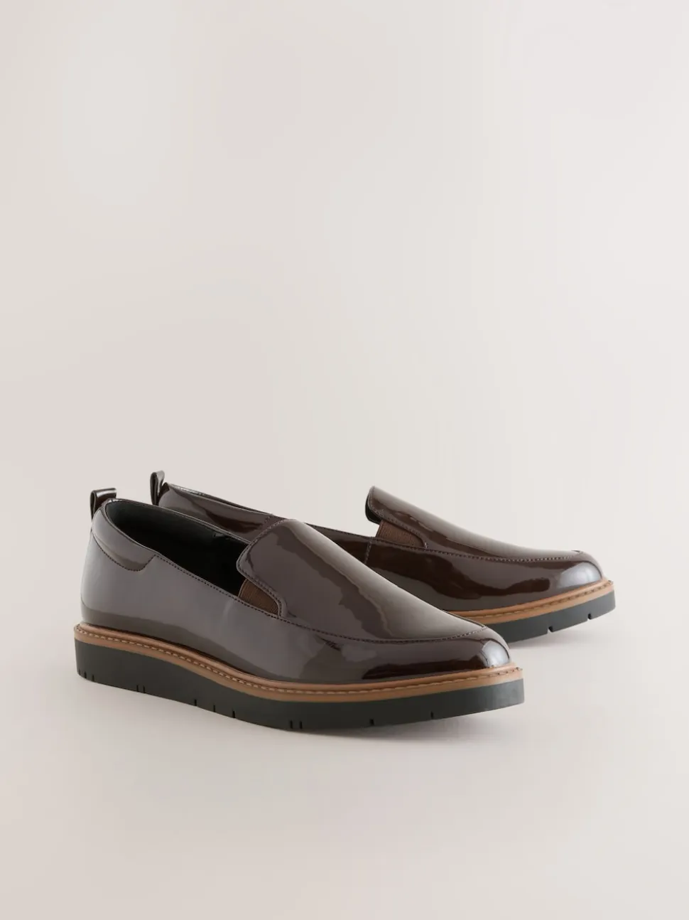 Brown Patent Standard/Wide Fit Forever Comfort® Slip On Clean Chunky Sole Loafers