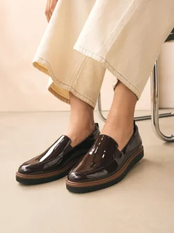 Brown Patent Standard/Wide Fit Forever Comfort® Slip On Clean Chunky Sole Loafers