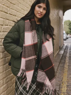 Brown Textured Check Midweight Scarf
