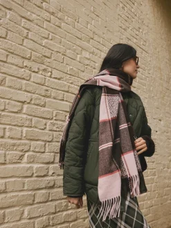 Brown Textured Check Midweight Scarf