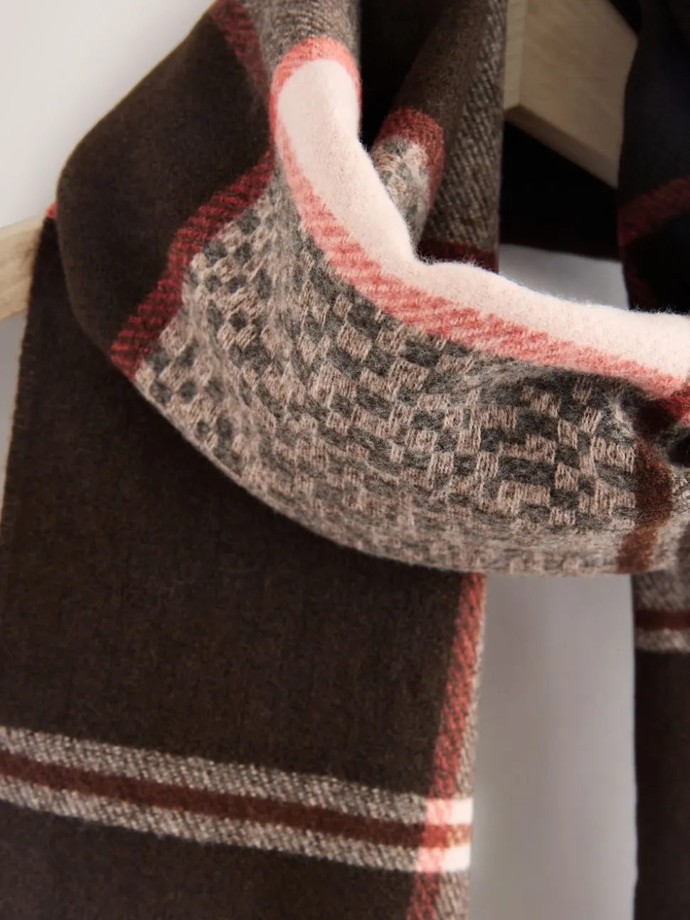 Brown Textured Check Midweight Scarf
