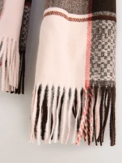 Brown Textured Check Midweight Scarf