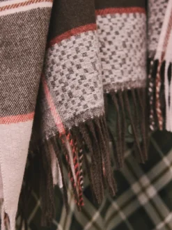 Brown Textured Check Midweight Scarf