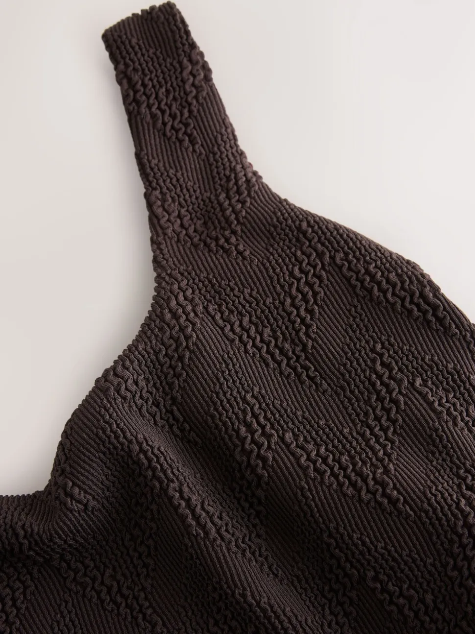 Brown Textured Scoop Neck Tummy Control Swimsuit