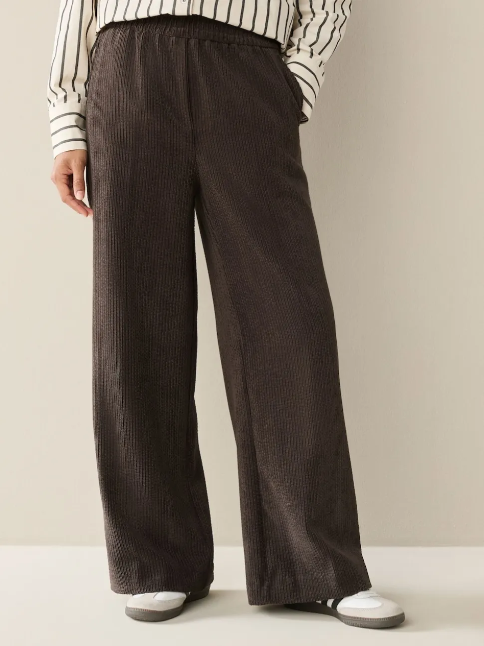 Brown/Khaki Wide Leg Soft Cord Trousers 2 Pack