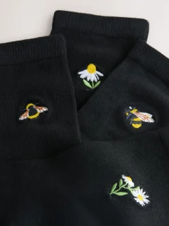 Bumble Bee Embroidered Motif Ankle Socks 4 Pack