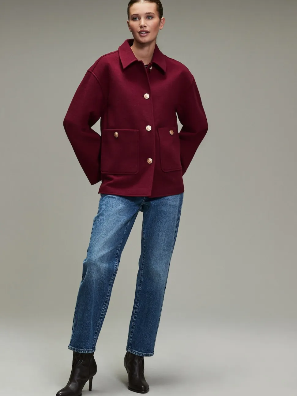 Burgundy Red Brushed Collared Jacket