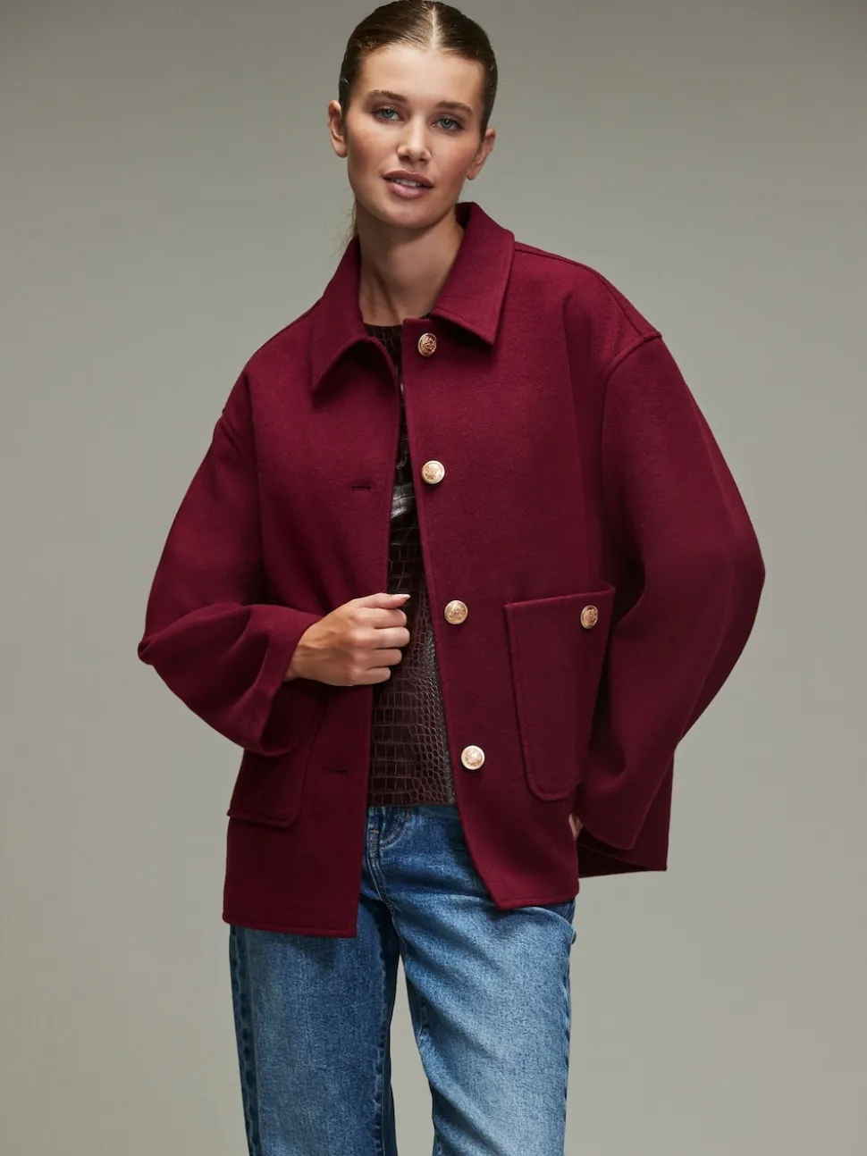 Burgundy Red Brushed Collared Jacket