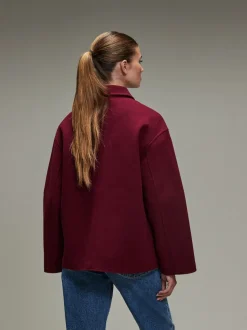 Burgundy Red Brushed Collared Jacket
