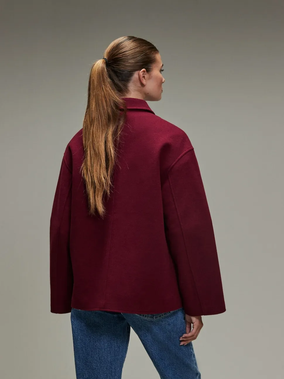 Burgundy Red Brushed Collared Jacket
