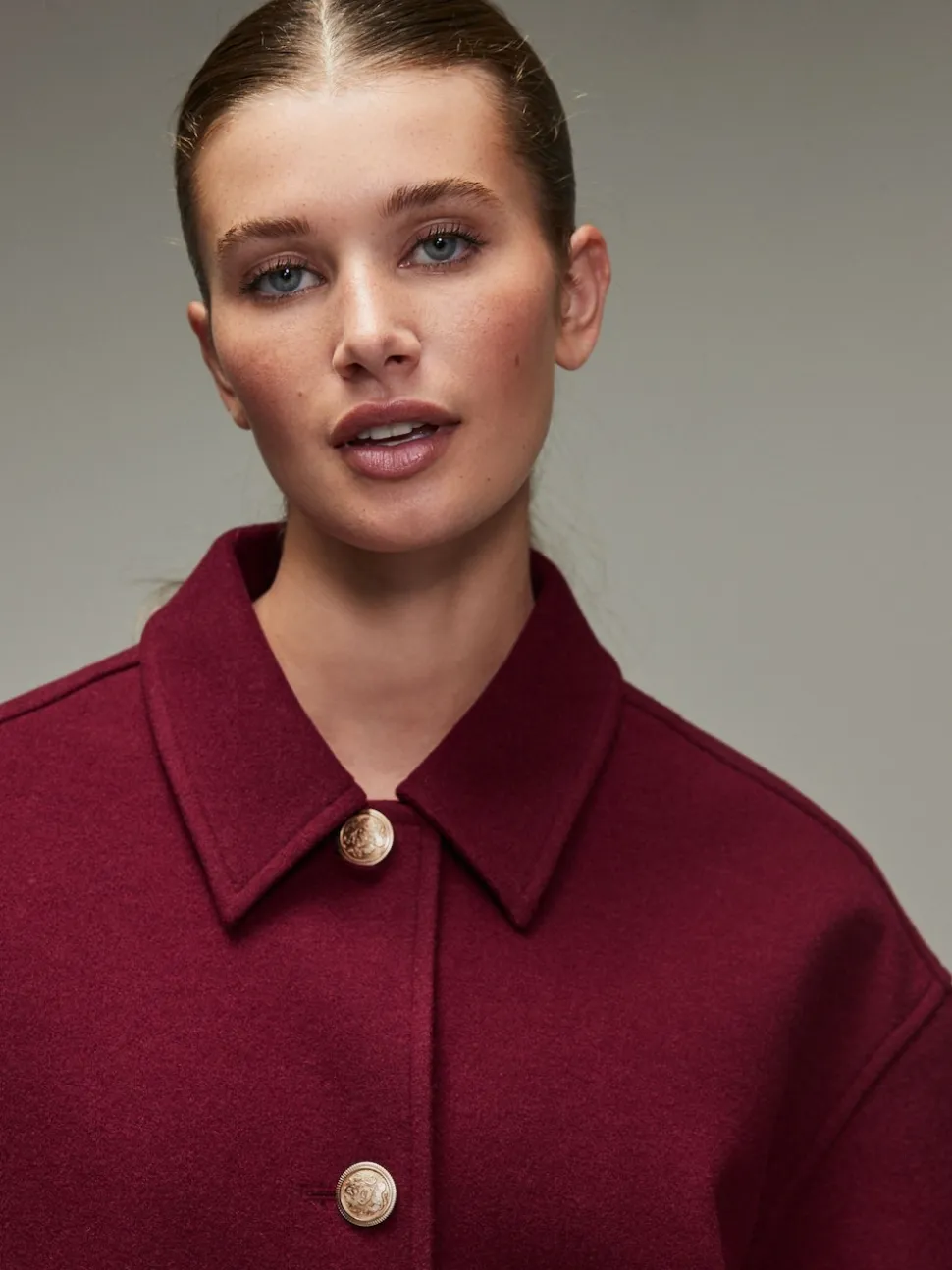 Burgundy Red Brushed Collared Jacket