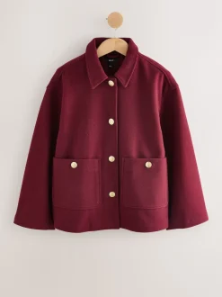 Burgundy Red Brushed Collared Jacket