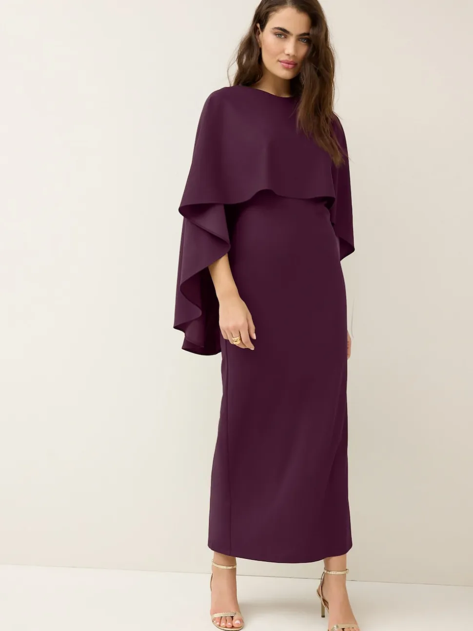 Burgundy Red Cape Maxi Dress