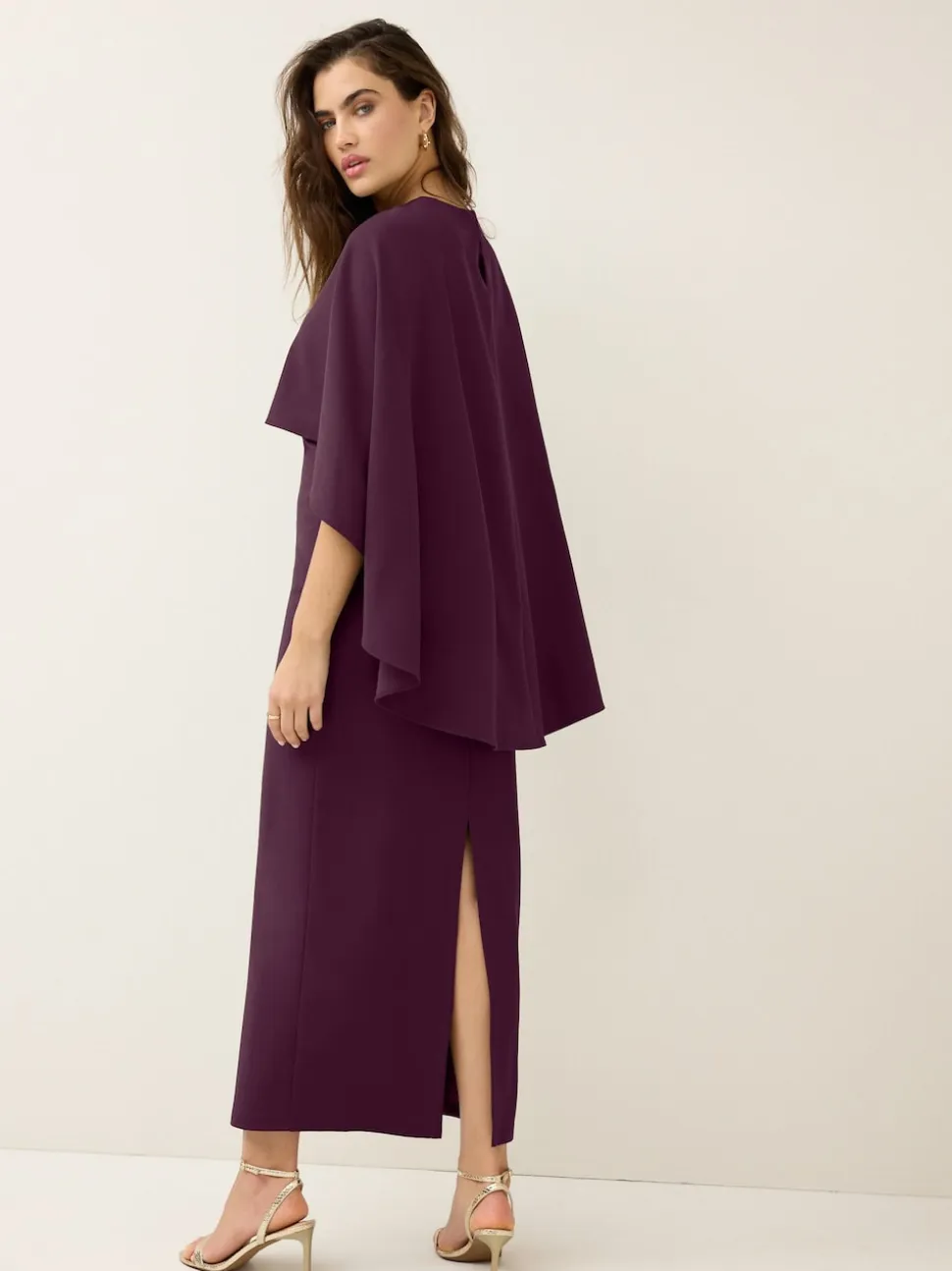 Burgundy Red Cape Maxi Dress