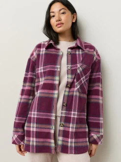 Burgundy Red Check Polar Fleece Shacket