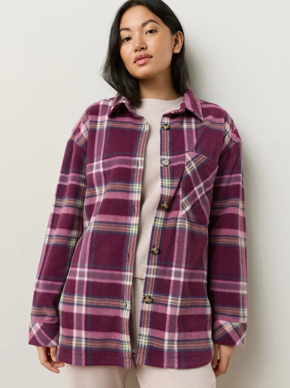 Burgundy Red Check Polar Fleece Shacket