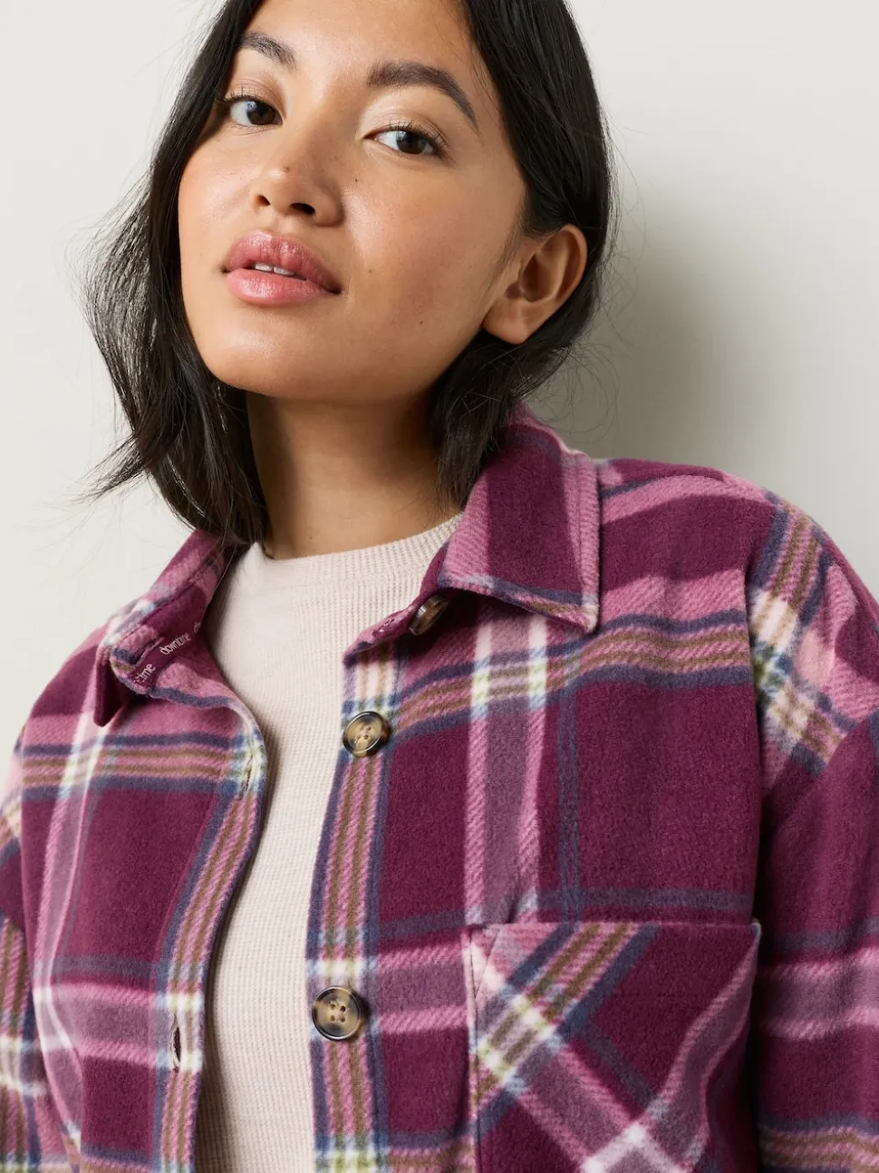 Burgundy Red Check Polar Fleece Shacket