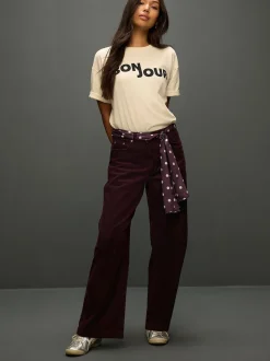 Burgundy Red Cord Wide Leg Trousers With Scarf