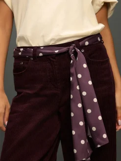 Burgundy Red Cord Wide Leg Trousers With Scarf
