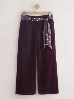 Burgundy Red Cord Wide Leg Trousers With Scarf