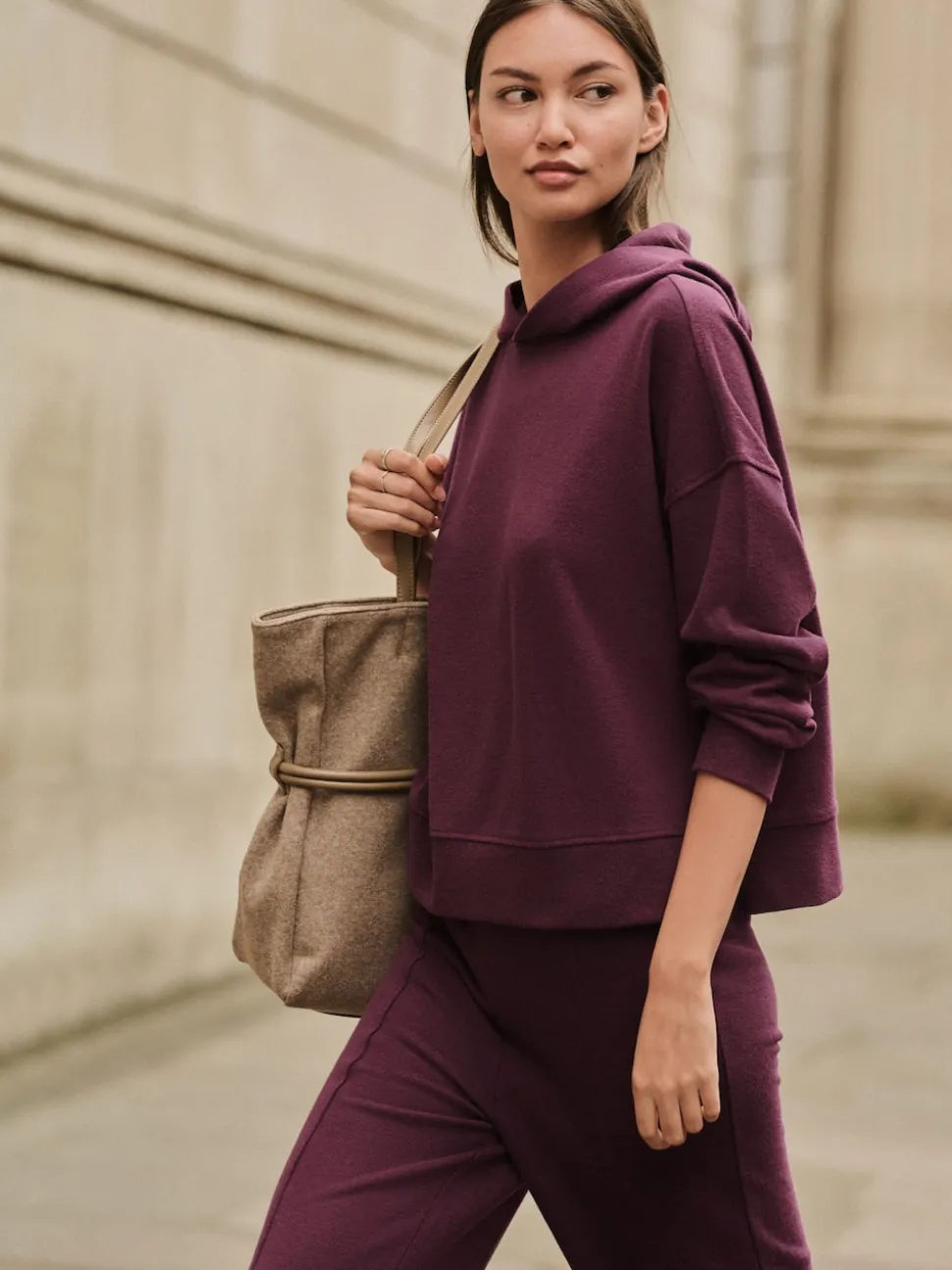 Burgundy Red Cosy Soft Touch Rib Overhead Hooded Jumper Sweatshirt