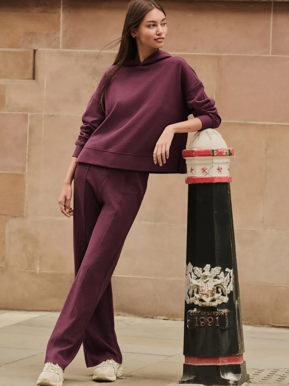 Burgundy Red Cosy Soft Touch Rib Overhead Hooded Jumper Sweatshirt