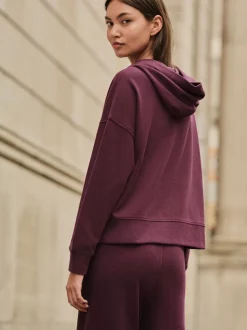 Burgundy Red Cosy Soft Touch Rib Overhead Hooded Jumper Sweatshirt