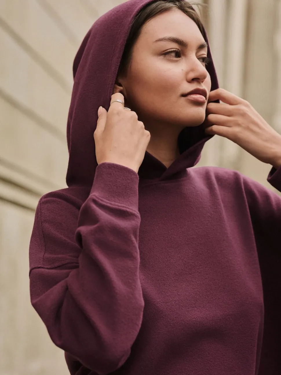 Burgundy Red Cosy Soft Touch Rib Overhead Hooded Jumper Sweatshirt