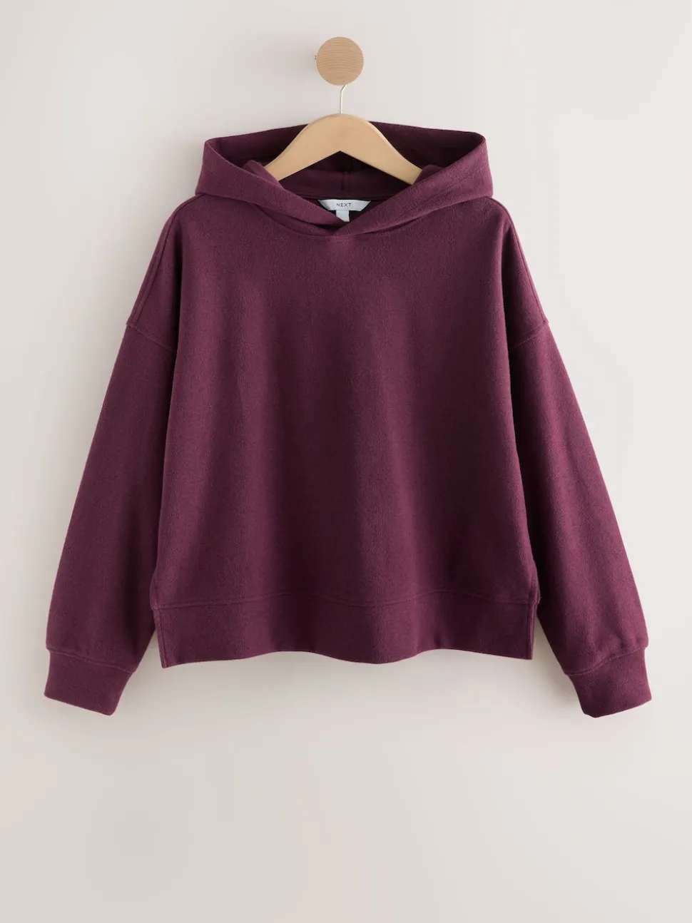 Burgundy Red Cosy Soft Touch Rib Overhead Hooded Jumper Sweatshirt