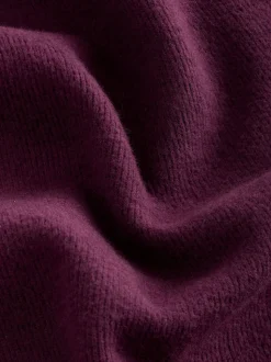 Burgundy Red Cosy Soft Touch Rib Overhead Hooded Jumper Sweatshirt