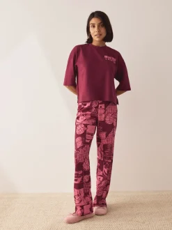 Burgundy Red Cotton Short Sleeve Pyjamas