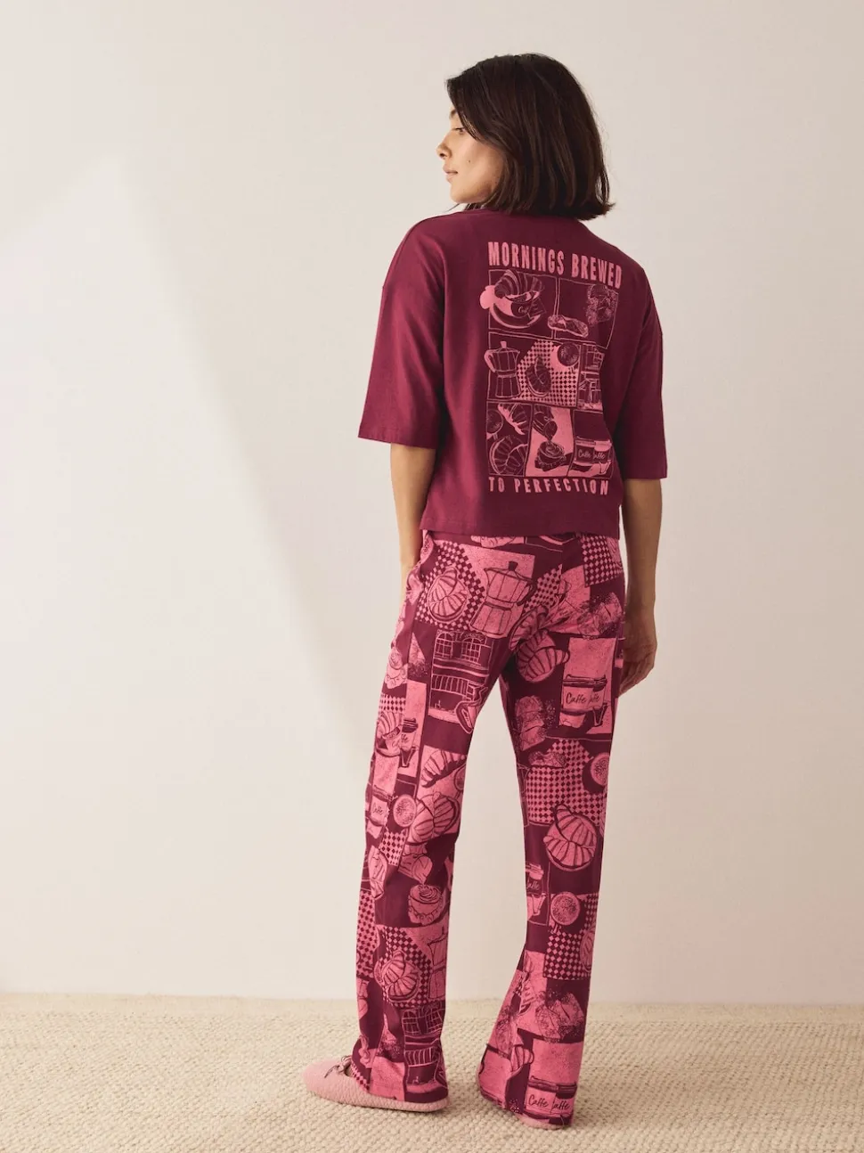 Burgundy Red Cotton Short Sleeve Pyjamas