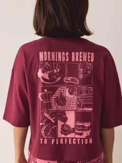 Burgundy Red Cotton Short Sleeve Pyjamas