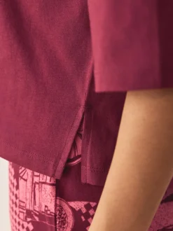 Burgundy Red Cotton Short Sleeve Pyjamas
