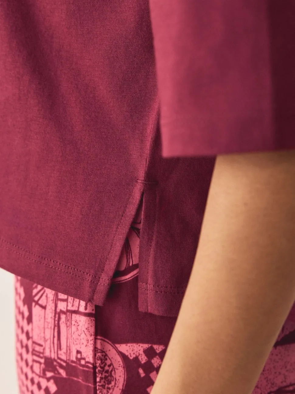 Burgundy Red Cotton Short Sleeve Pyjamas