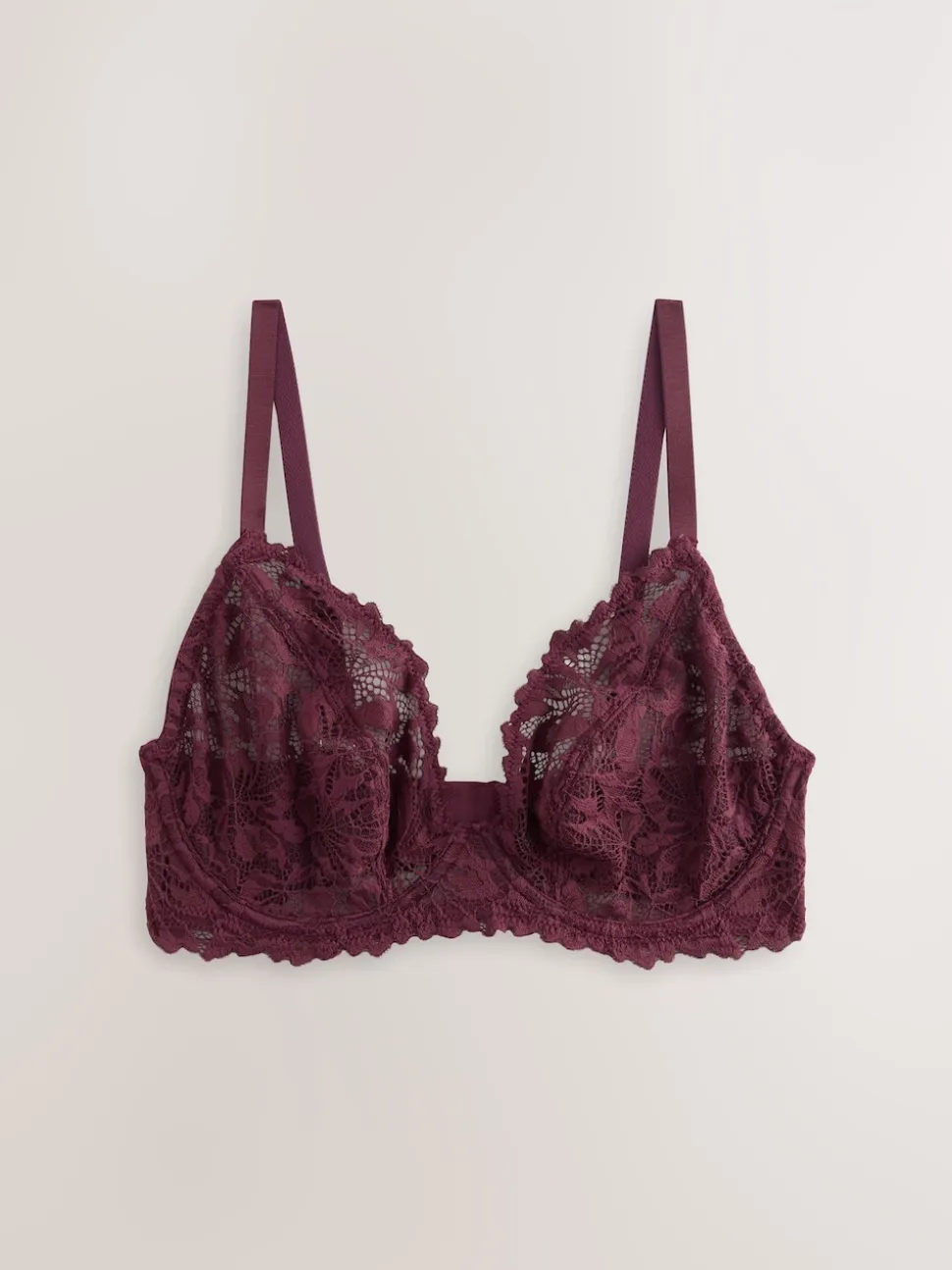 Burgundy Red DD+ Non Pad Plunge Lace Ultimate Comfort Bra