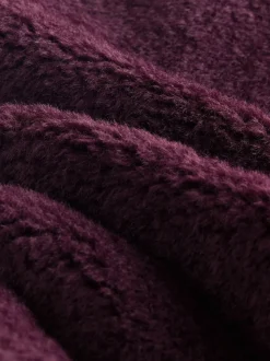 Burgundy Red Faux Fur Collarless Coat