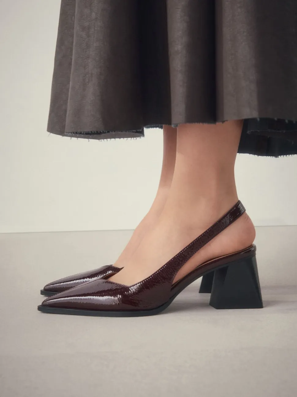 Burgundy Red Forever Comfort® Pointed Toe Slingback Block Heels