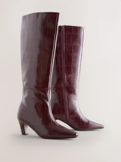 Burgundy Red Forever Comfort® Curved Heel Knee High Boots