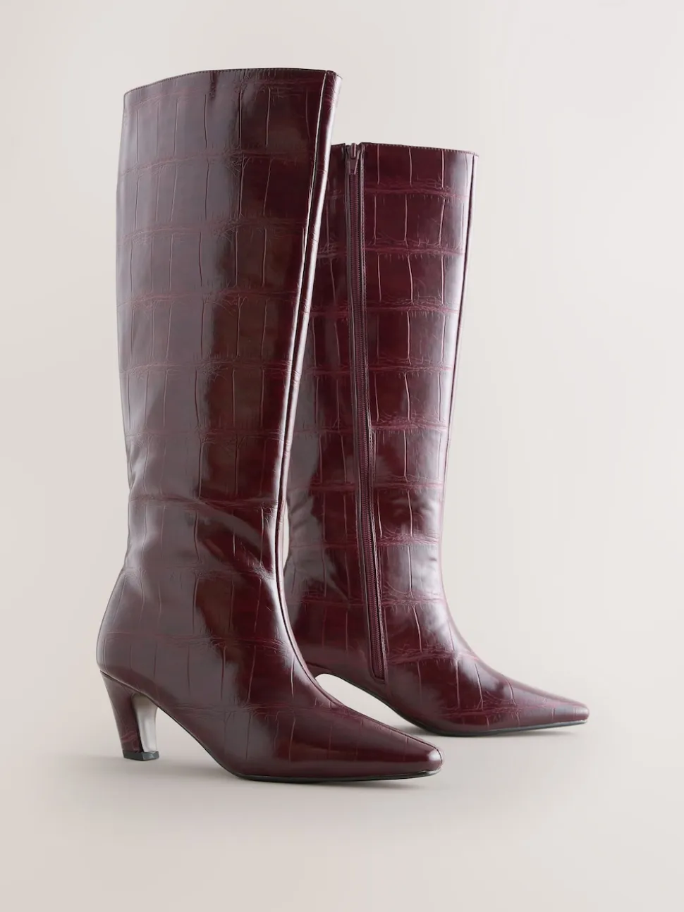 Burgundy Red Forever Comfort® Curved Heel Knee High Boots